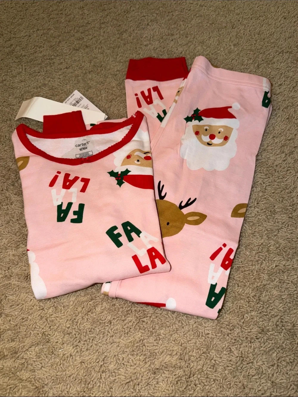 Carter's Pink Christmas Santa & Reindeer Pajama Set